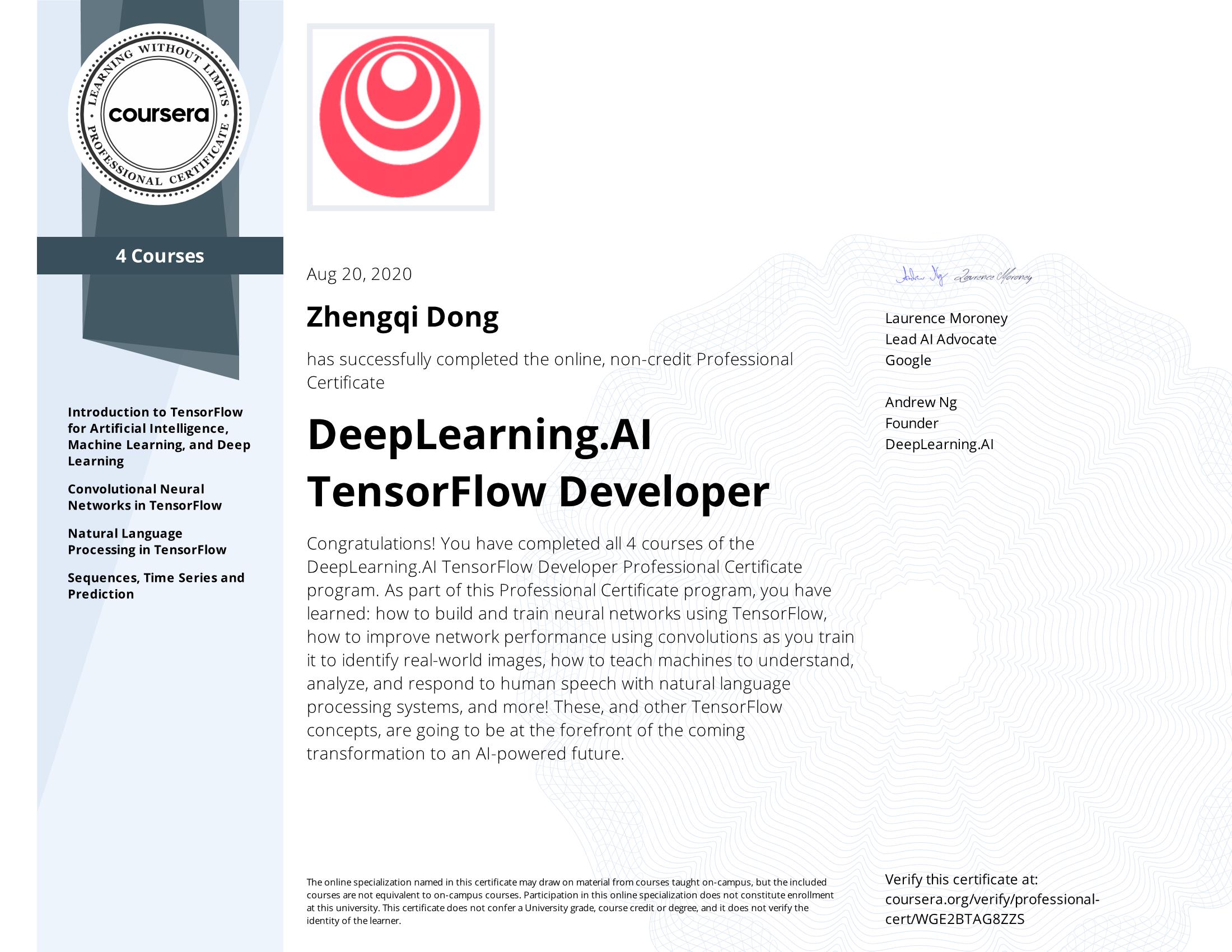 DeepLearning.AI Tensorflow Developer Certificate